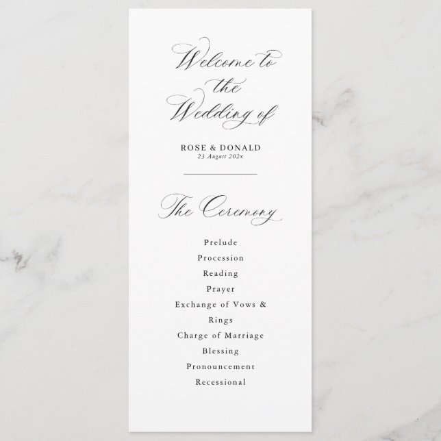 Programme Simple elegant black and white wedding (Devant)