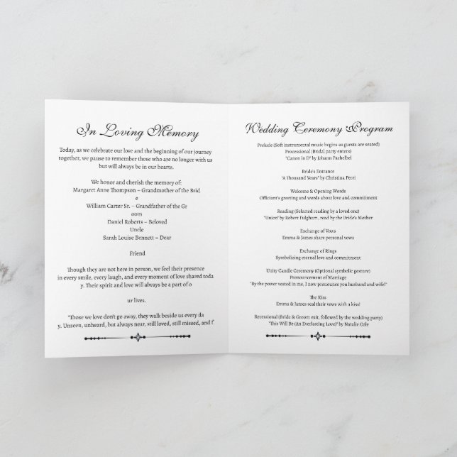 Programme Simple mariage en souvenir (Intérieur)