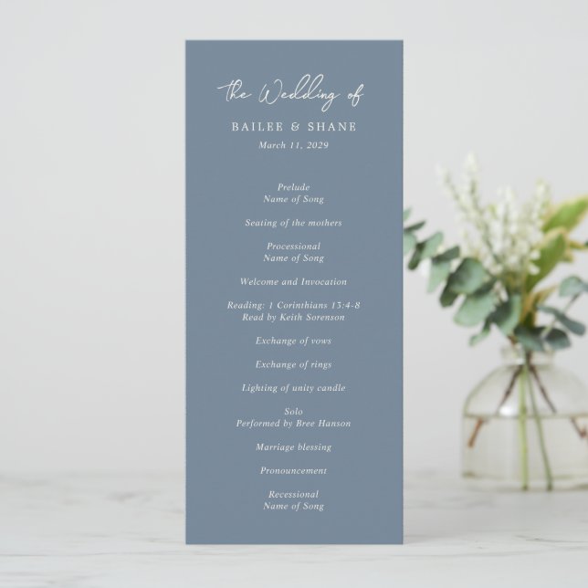 Programme Simple Mariage Moderne Bleu Poussiéreux (Debout devant)