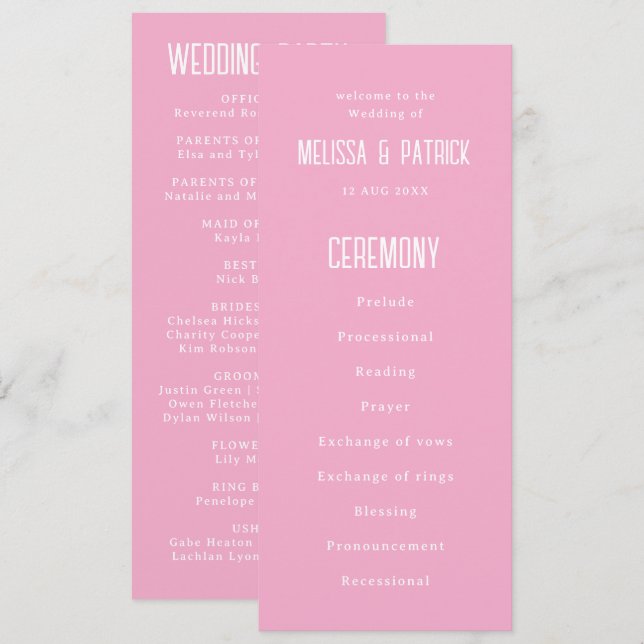Programme Simple Moderne Élégante Mariage Rose (Devant / Derrière)