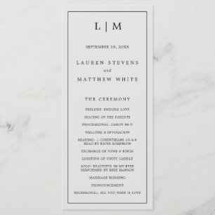 Programme Simple Monogramme Gris Clair Mariage Élégant