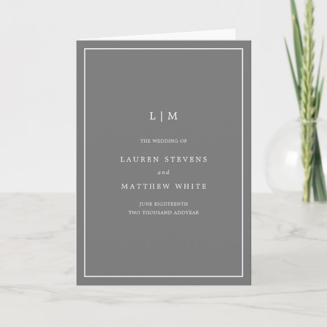 Programme Simple Monogramme Gris Foncé Élégant Mariage (Devant)