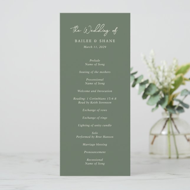 Programme Simple Olive Green Mariage moderne (Debout devant)