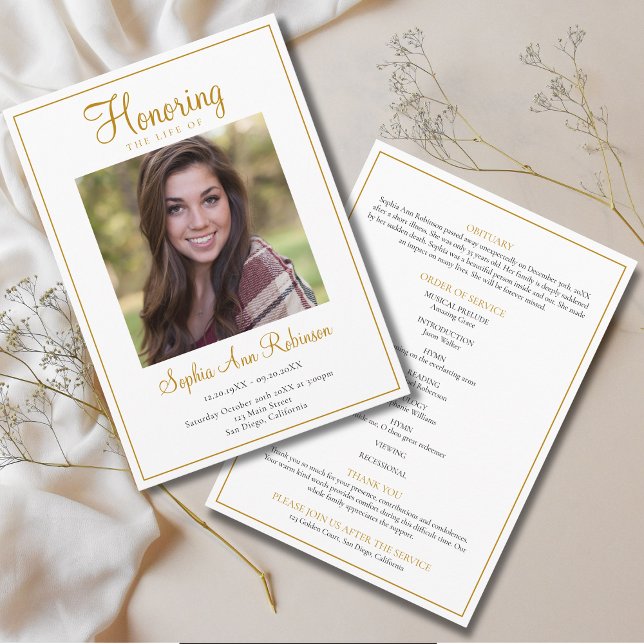 Programme Simple Photo Funeral Memorial Order Of Service (Créateur téléchargé)