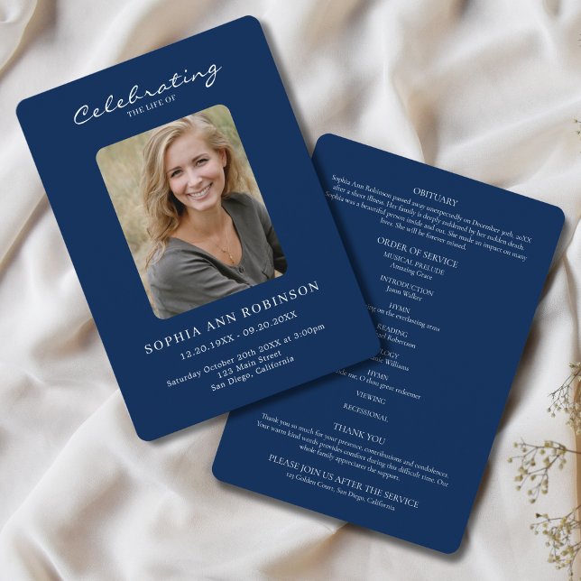 Programme Simple Photo Mémorial Bleu Blanc Ordre Du Service (Créateur téléchargé)