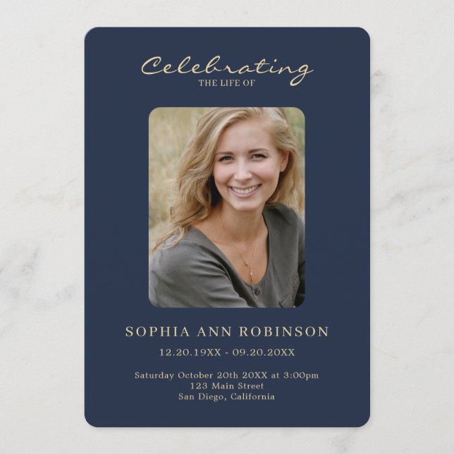 Programme Simple Photo Mémorial Bleu Or Ordre De Service (Devant)