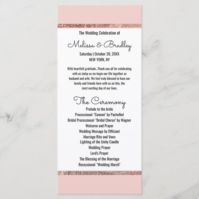 Programme simple Rose Gold Blush Pink Brush (Devant)