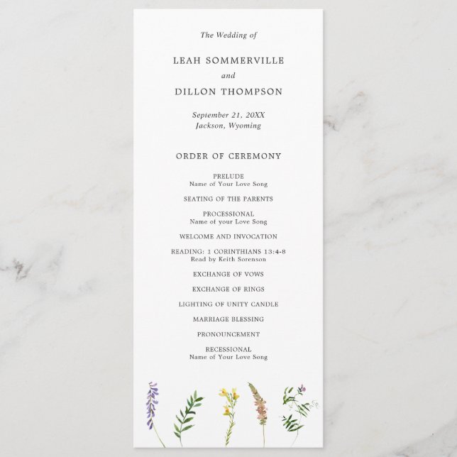 Programme Simple Rustique Bohème Floral Mariage de Fleur Sau (Devant)