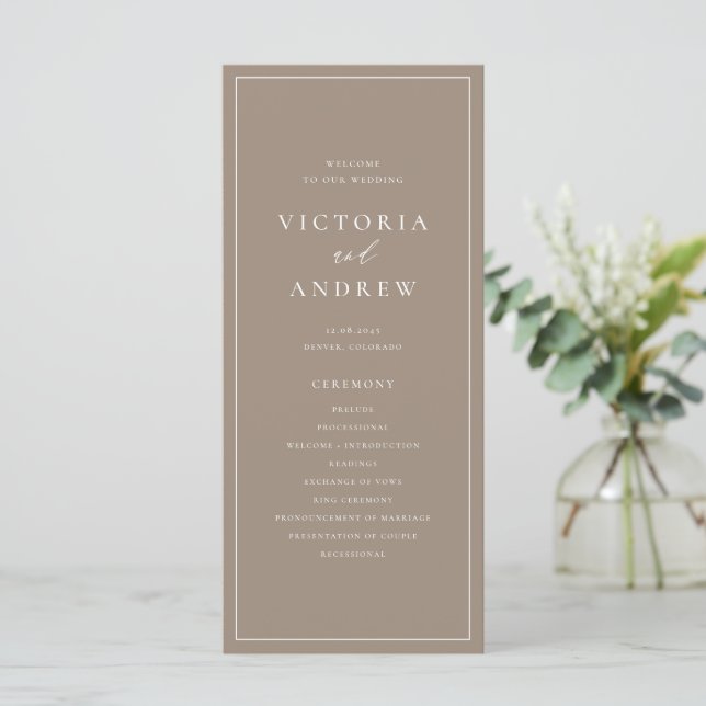 Programme Simple Typographie Taupe Mariage Formel (Debout devant)