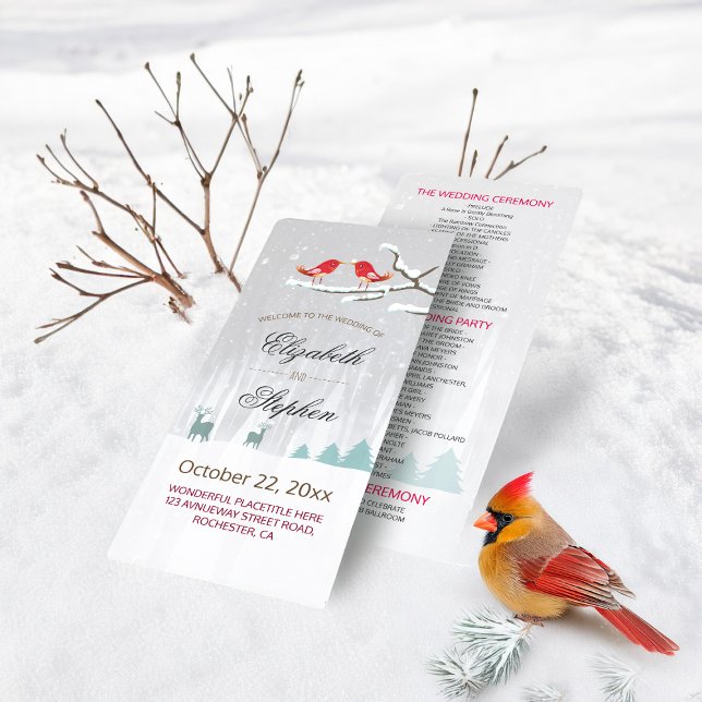 Programme Snow Wonderland Birds Deer Winter Wedding Programm (Créateur téléchargé)