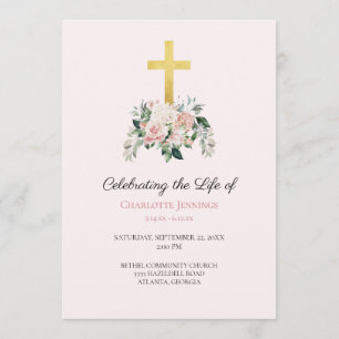 Programme Soft rose Floral Funeral Memorial Ordre de service