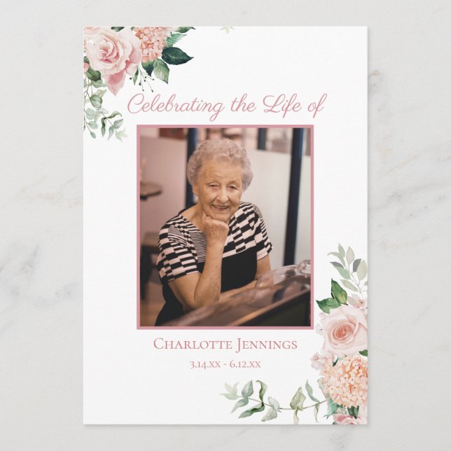 Programme Soft rose Floral Funeral Memorial Ordre de service (Devant)