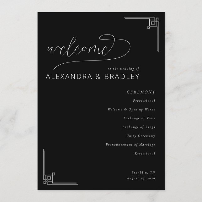 Programme Sophisticated Black Geometric Wedding Ceremony (Devant)
