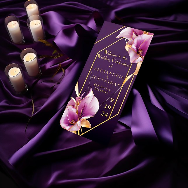Programme Sophistiqué violet et or Calla Lily Mariage (Stylish Modern Purple and Gold Calla Lilies Wedding Program )