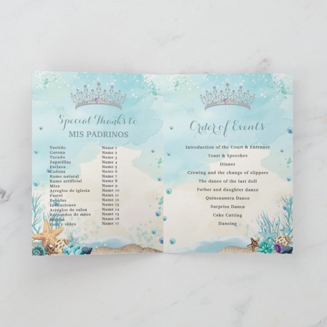 Programme Sous la mer Plage Quinceañera XV Ordre des événeme (Intérieur)