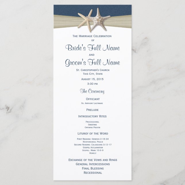 Programme Starfish et Burlap Blue Beach Wedding Program (Devant)