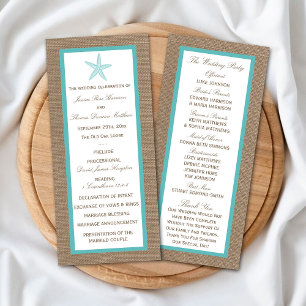 Programme Starfish Turquoise Burlap Beach Wedding Collection