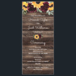 Programme Sunflower et Rose Rustic Wood Wedding Program<br><div class="desc">Ce programme de tournesol rustique et de mariage rose est parfait pour une cérémonie de jardin extérieur. Il présente de beaux tournesols couleur aquarelle et des roses avec de la végétation verte sauge sur un arrière - plan en bois. Il est parfait pour un mariage de jardin ou un mariage...</div>