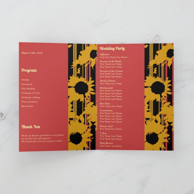 Programme Sunflower Sunset Coral Gold Modern Wedding Photo (Intérieur)