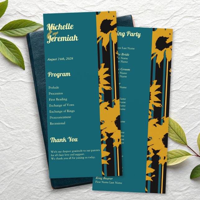 Programme Sunflower Teal Blue Gold Modern Wedding (Créateur téléchargé)