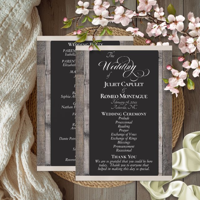 Programme Tableau noir sur bois et ruban crème - Mariage (Créateur téléchargé)