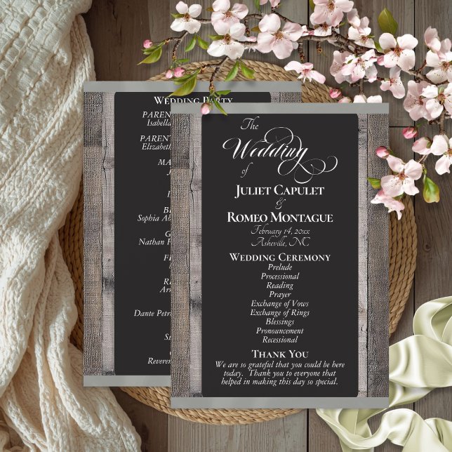 Programme Tableau noir sur bois et ruban de sauge - Mariage (Créateur téléchargé)