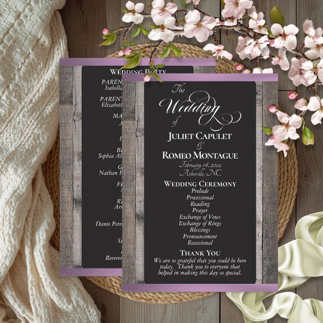 Programme Tableau noir sur bois et ruban lavande - Mariage (Créateur téléchargé)