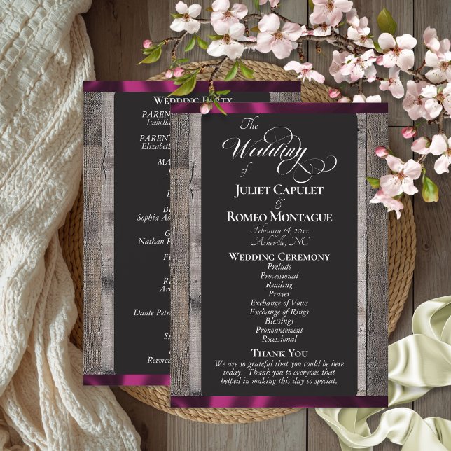 Programme Tableau noir sur bois et ruban prune - Mariage (Créateur téléchargé)
