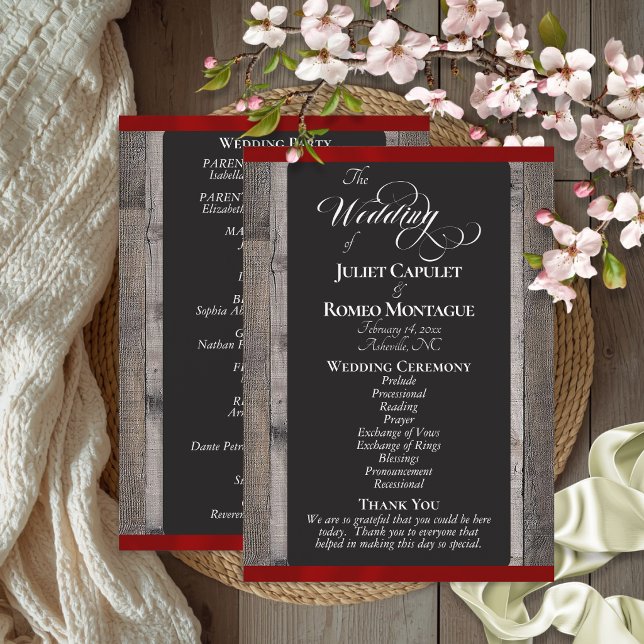 Programme Tableau noir sur bois et ruban rouge - Mariage (Créateur téléchargé)