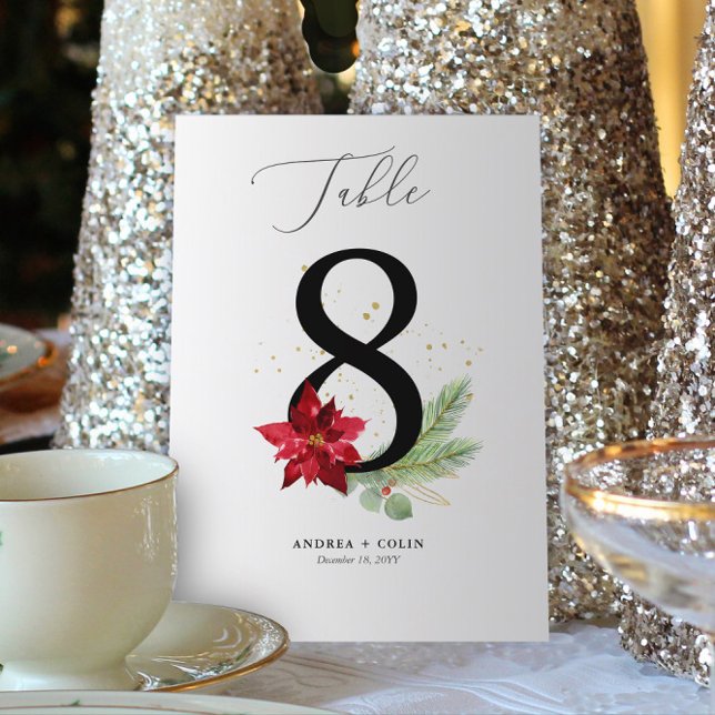 Programme Tableau Numéro 8 Aquarelle d'or et vacances Botani (Botanical Christmas Wedding / Event Table Number | No. 8 (For all numbers, see Collection below))
