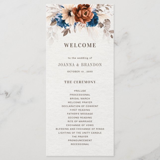 Programme Terracotta Marine Bleu Pampas Grass Mariage rustiq (Devant)