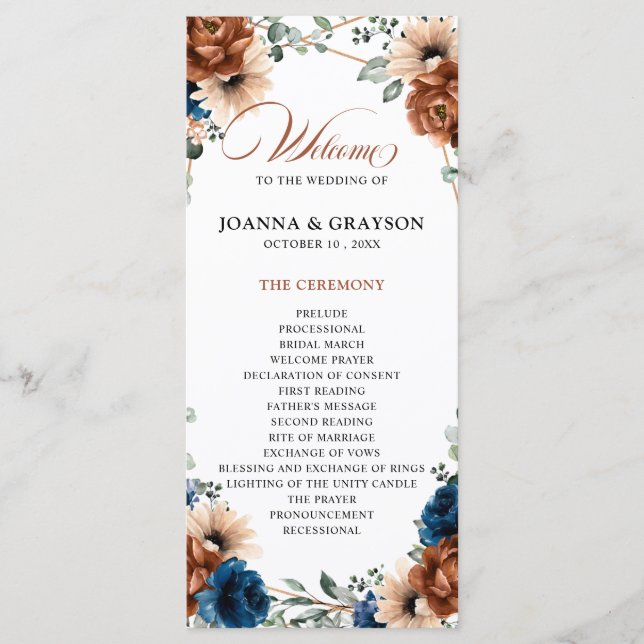 Programme Terracotta Marine Bleu Vert Mariage géométrique (Devant)