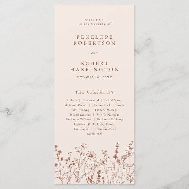 Programme Terracotta Rustic Fall Fleur sauvage Wedding Progr (Devant)