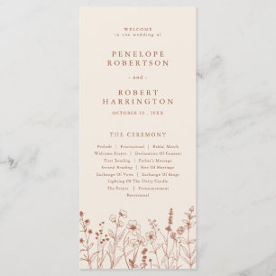 Programme Terracotta Rustic Fall Fleur sauvage Wedding Progr