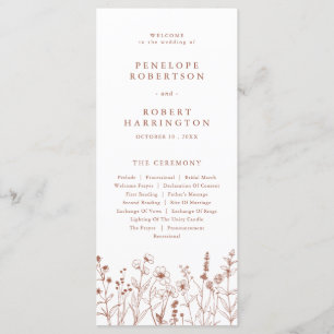 Programme Terracotta Rustic Fall Fleur sauvage Wedding Progr
