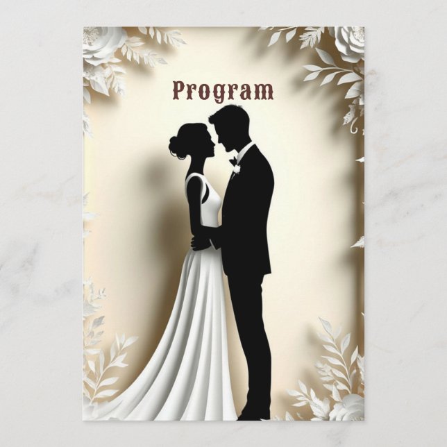 Programme Thème de mariage floral ivoire couple enlacé (Devant)