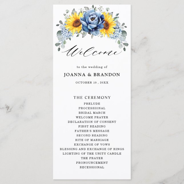 Programme Tournesol Dusty Blue Slate Peony Mariage floral (Devant)