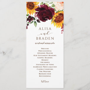 Programme Tournesol et Roses Bourgogne Rouge Mariage d'Autom