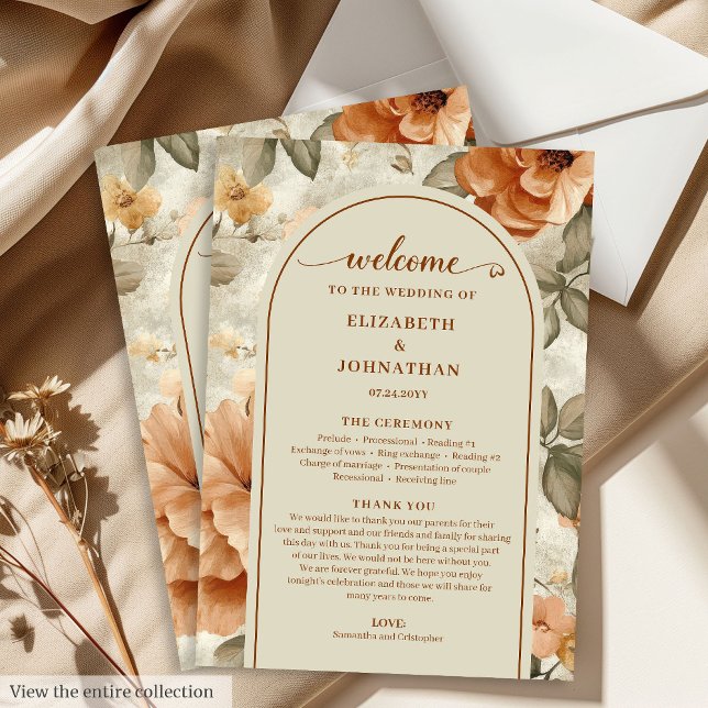 Programme Trendy Boho Copper Ivory Olive Sage Floral Wedding (Trendy Boho Copper Ivory Olive Floral Wedding Program)