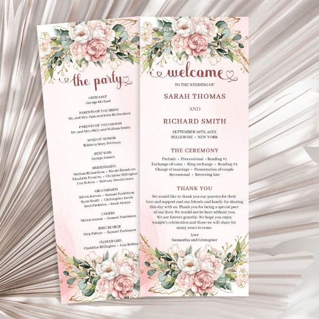 Programme Trendy Garden Blush Pink Floral Eucalyptus Wedding (Garden Blush Pink Floral Eucalyptus Wedding Program)