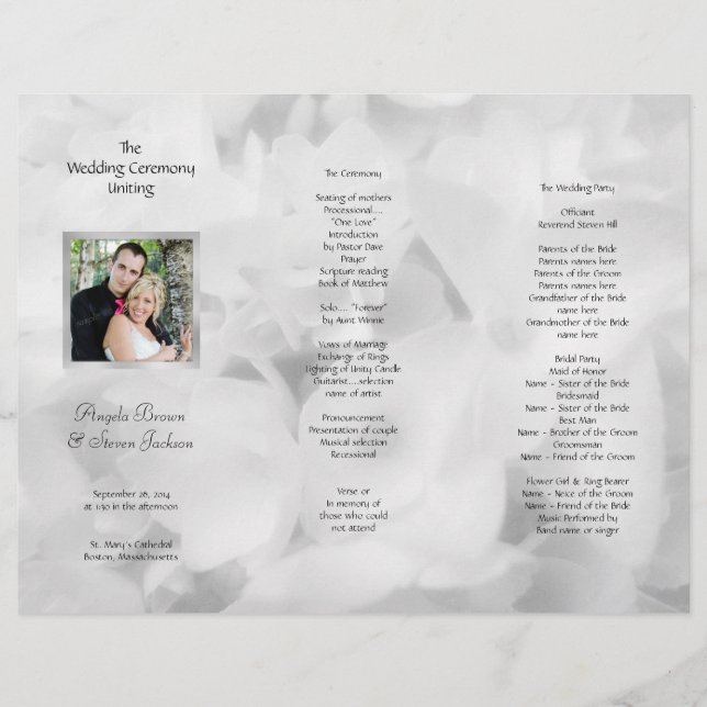 Programme Tri-fold Black and White Photo Wedding (Devant)
