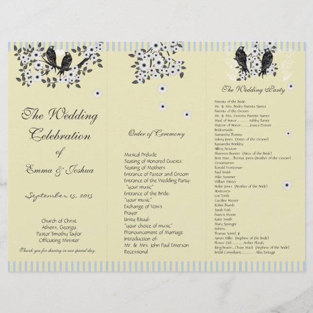 Programme TriFold Oiseaux Vintage Branche de Margu (Devant)
