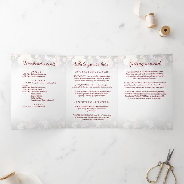 Programme Trois Volets Aquarelle rose Roses jaunes, noir flou, Mariage (Intérieur)