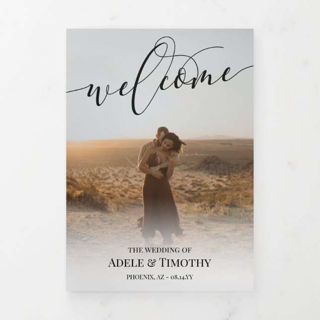 Programme Trois Volets Bienvenue Black Calligraphy Photo Mariage (Page de couverture)