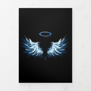 Programme Trois Volets Blue Glowing Angel Wings on black background