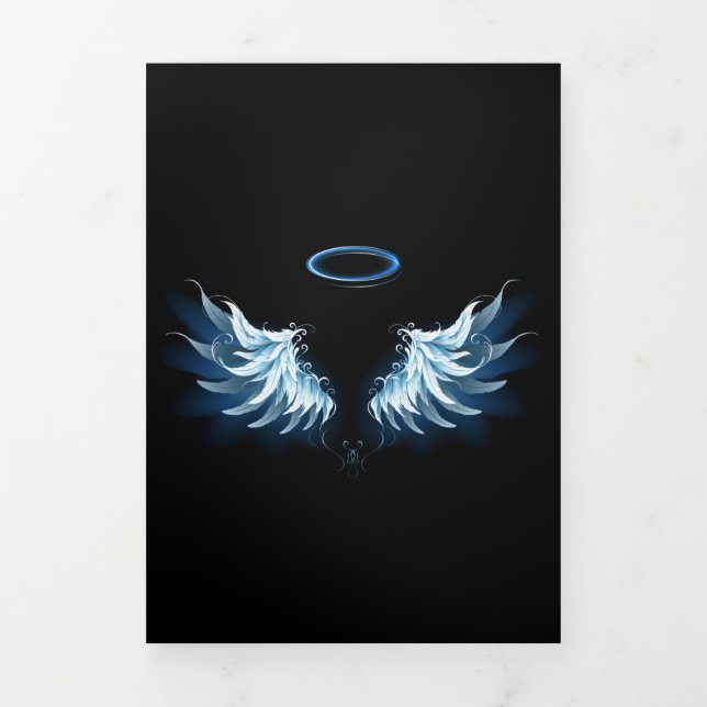 Programme Trois Volets Blue Glowing Angel Wings on black background (Page de couverture)