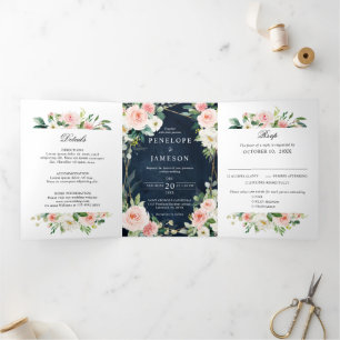 Programme Trois Volets Blush Navy Dusty Bleu Floral Géométrique Botanique