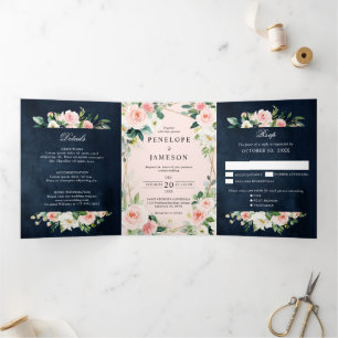 Programme Trois Volets Blush Navy Dusty Bleu Floral Géométrique T