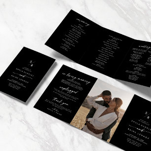 Programme Trois Volets Boho Chic COULEUR ÉDITABLE Monogramme Mariage