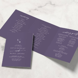 Programme Trois Volets Boho Chic Plum Purple Monogram Mariage